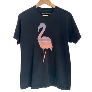 Ambsn Men’s Flamingo Sunset Print Graphic T-shirt On Black Background Size Large